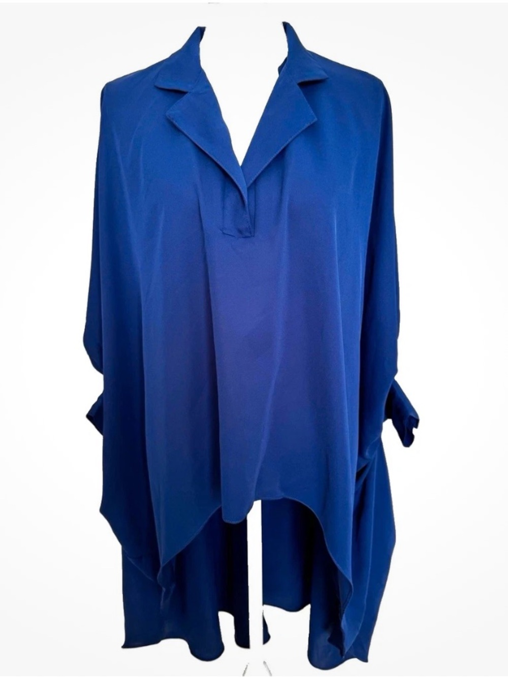 Gracia Womens Blue Chiffon Collared Button Oversized Dolman Blouse Size Small